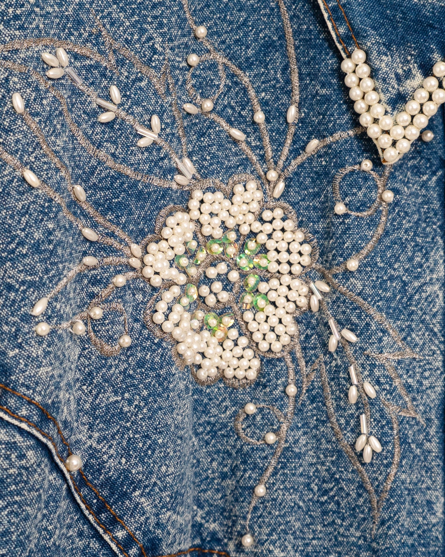 90's Denim Shirt with Bead Embroidery