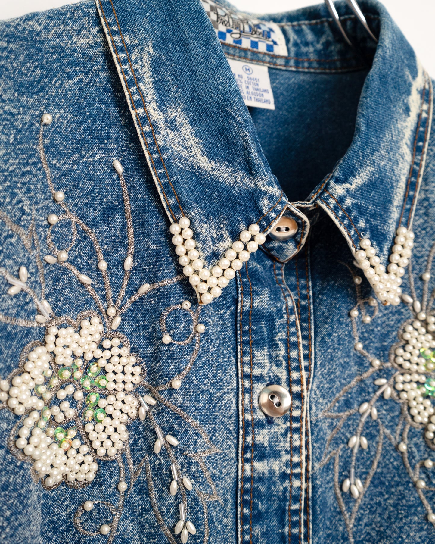 90's Denim Shirt with Bead Embroidery