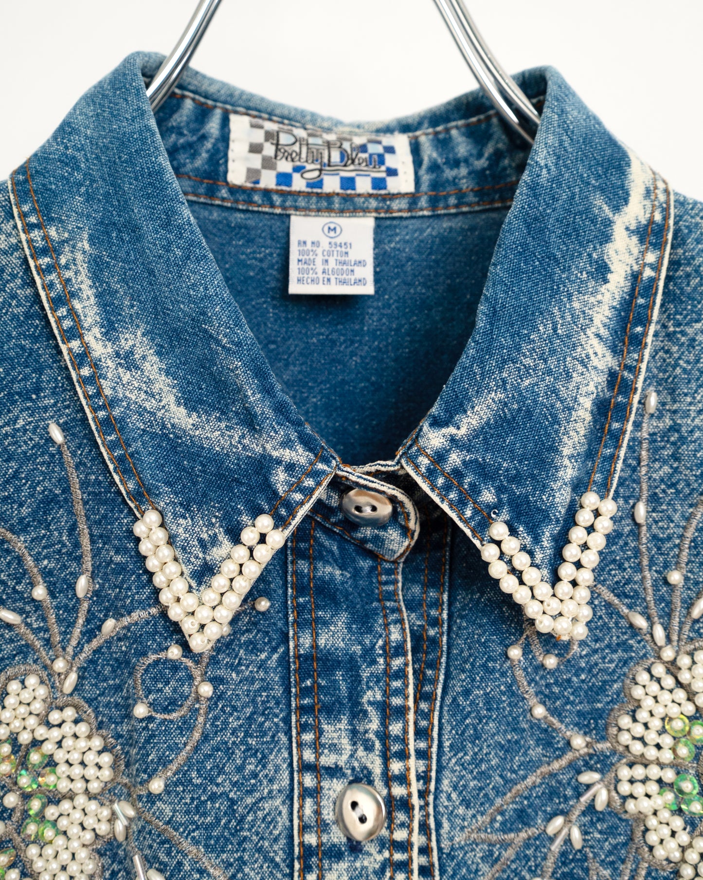 90's Denim Shirt with Bead Embroidery