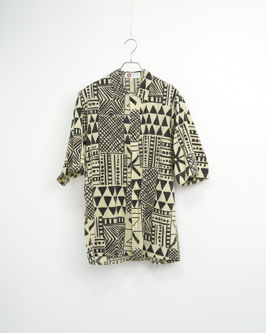 90s "Urban Tribal" Geometric Print Open Collar Shirt