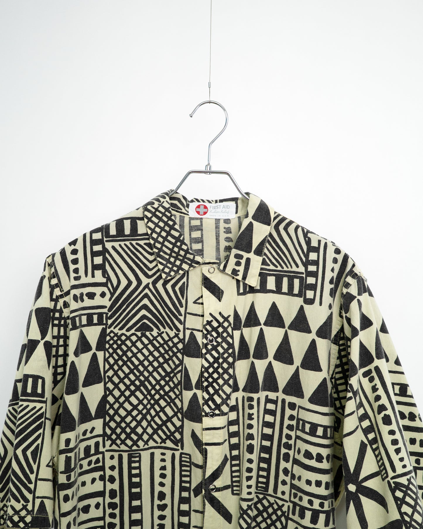 90s "Urban Tribal" Geometric Print Open Collar Shirt