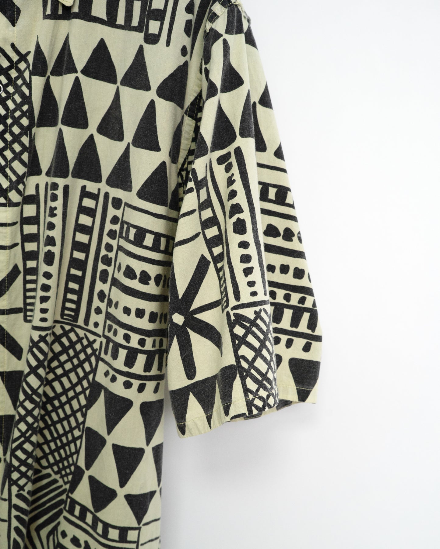 90s "Urban Tribal" Geometric Print Open Collar Shirt