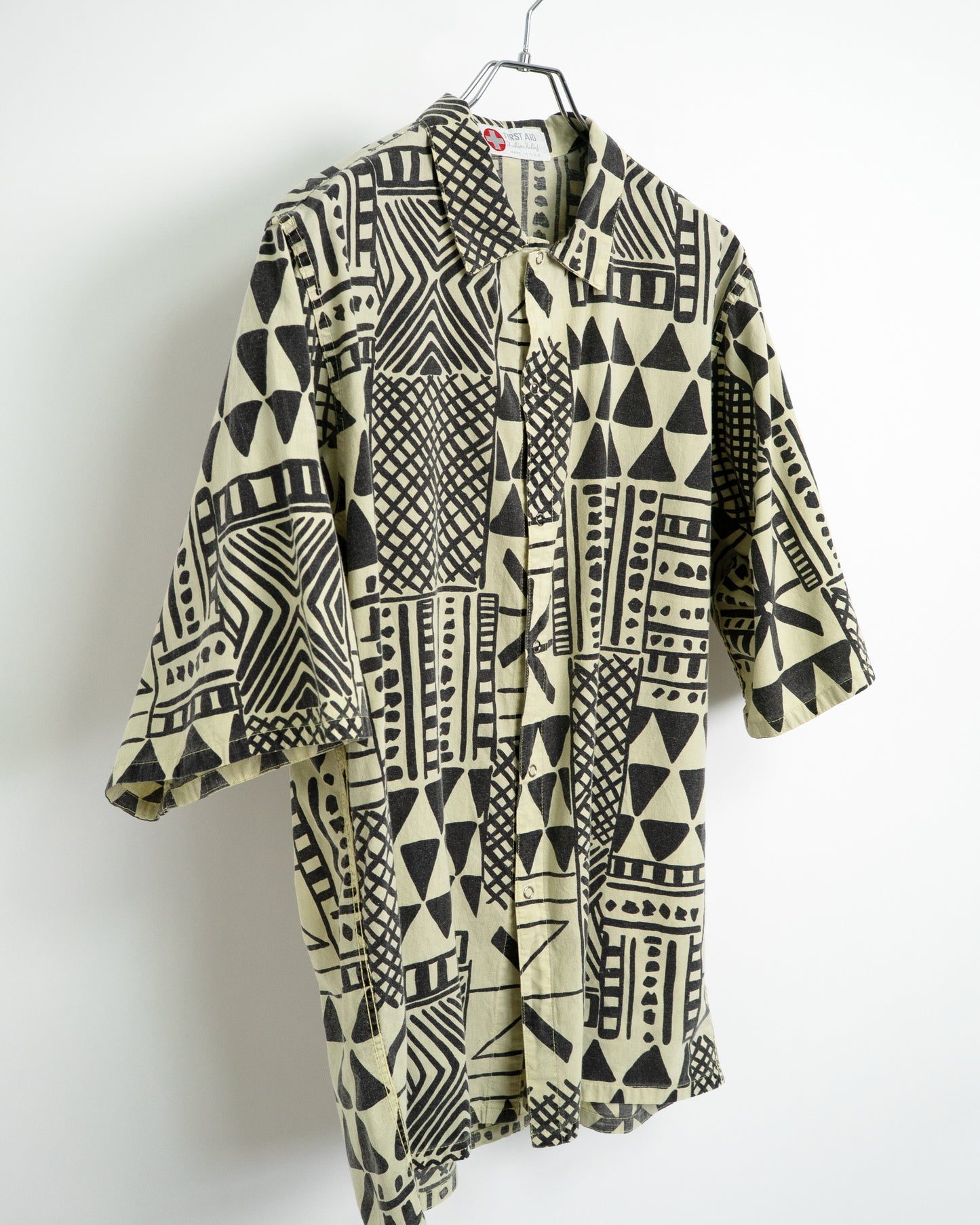 90s "Urban Tribal" Geometric Print Open Collar Shirt