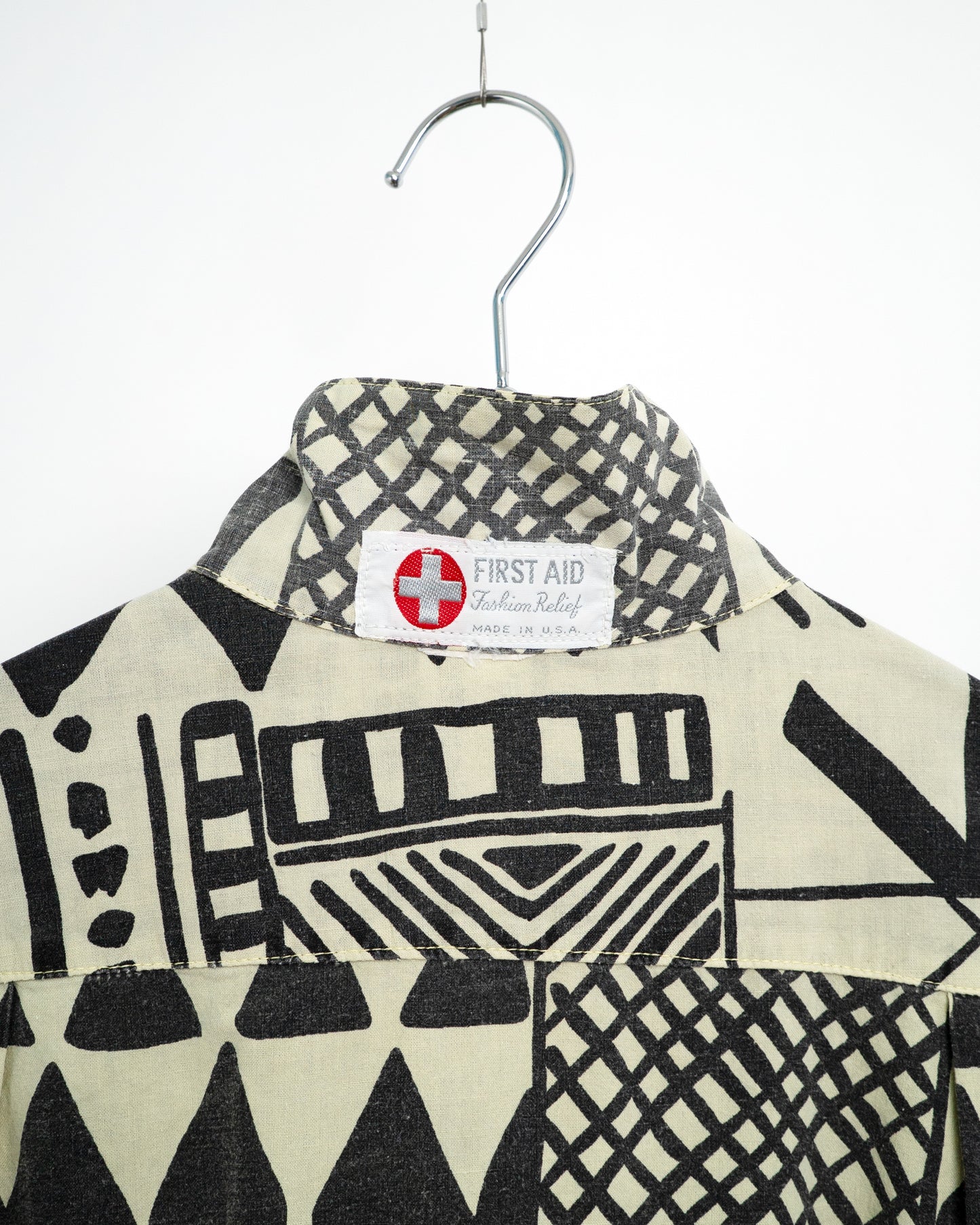 90s "Urban Tribal" Geometric Print Open Collar Shirt