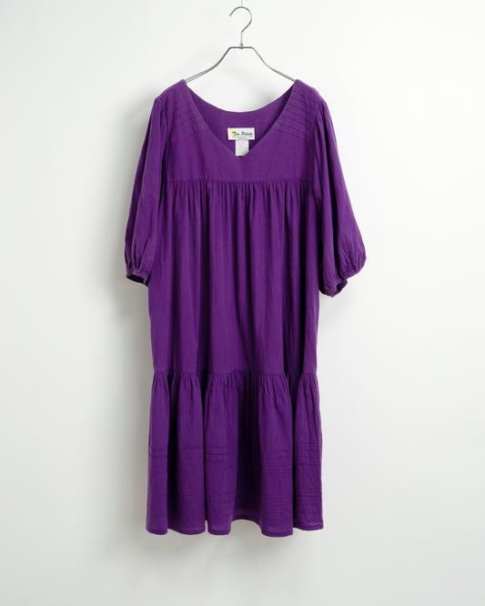 80s-90s Cotton Tiered Puff Sleeve Dress
