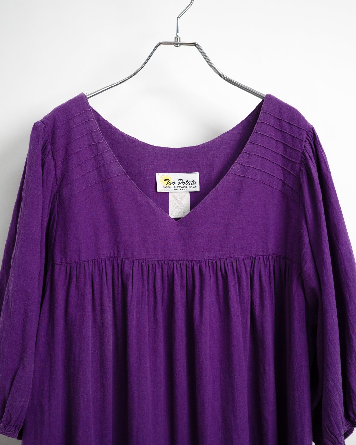 80s-90s Cotton Tiered Puff Sleeve Dress