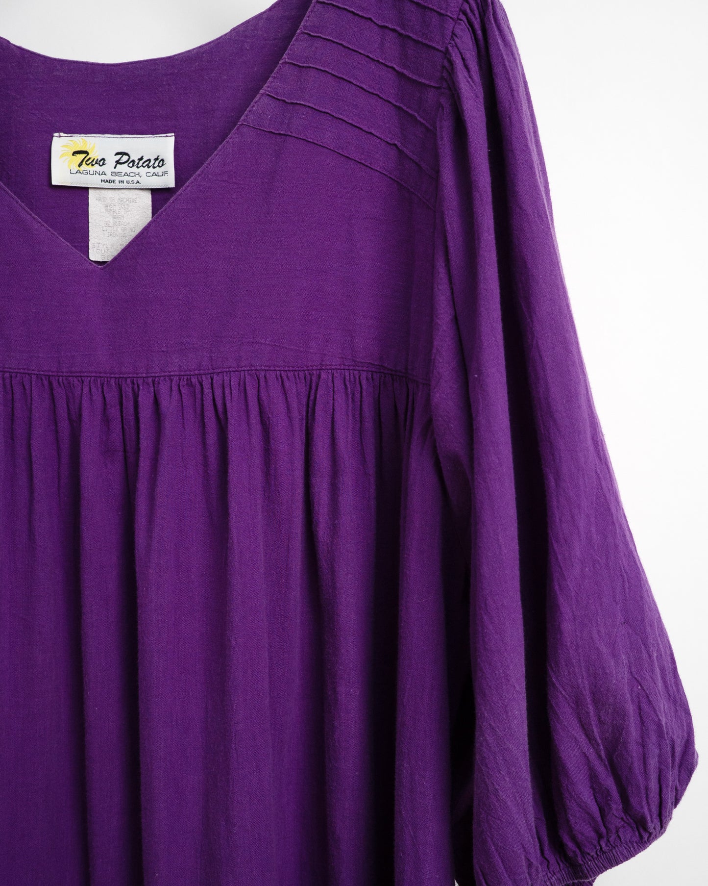80s-90s Cotton Tiered Puff Sleeve Dress
