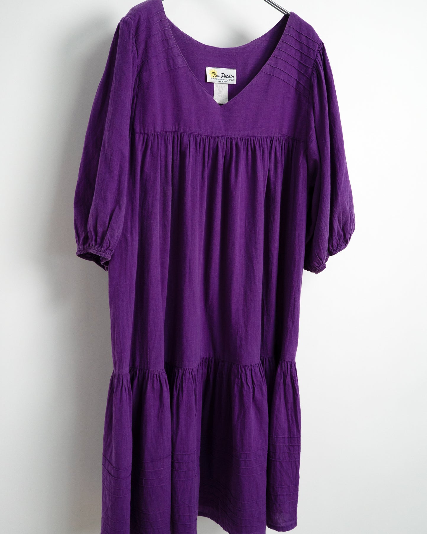 80s-90s Cotton Tiered Puff Sleeve Dress