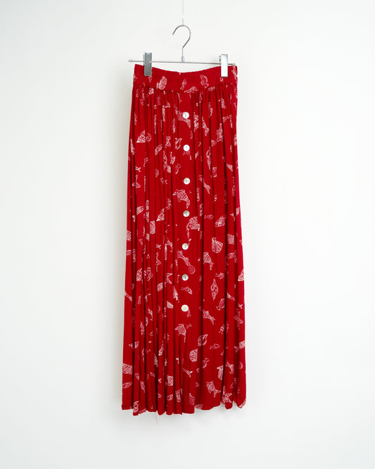 90s Marine Motif Rayon Long Skirt