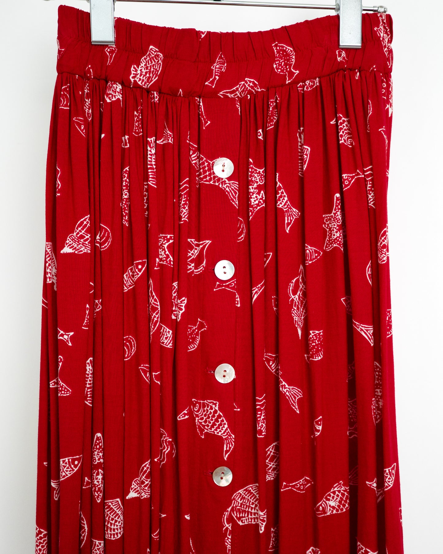90s Marine Motif Rayon Long Skirt