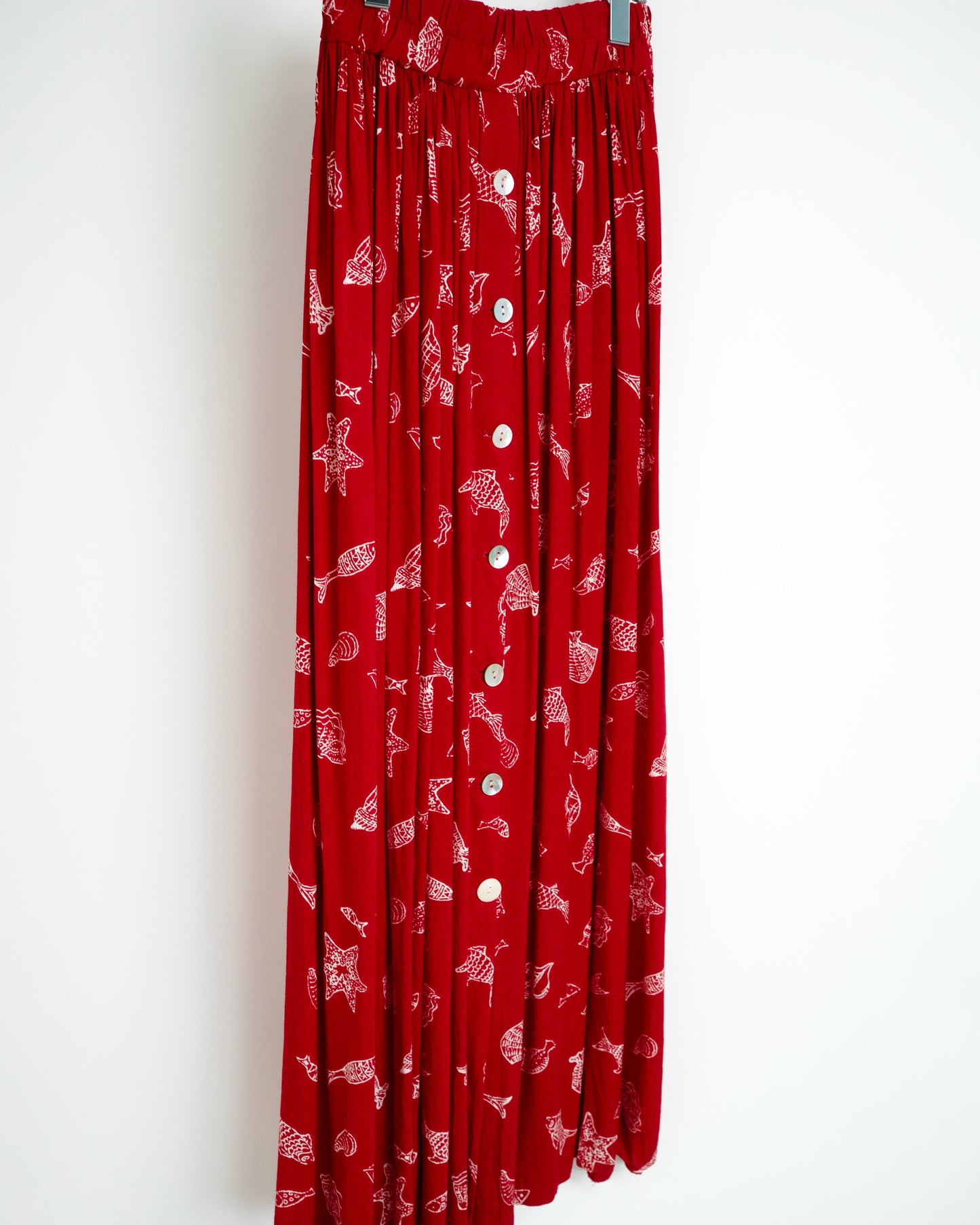 90s Marine Motif Rayon Long Skirt