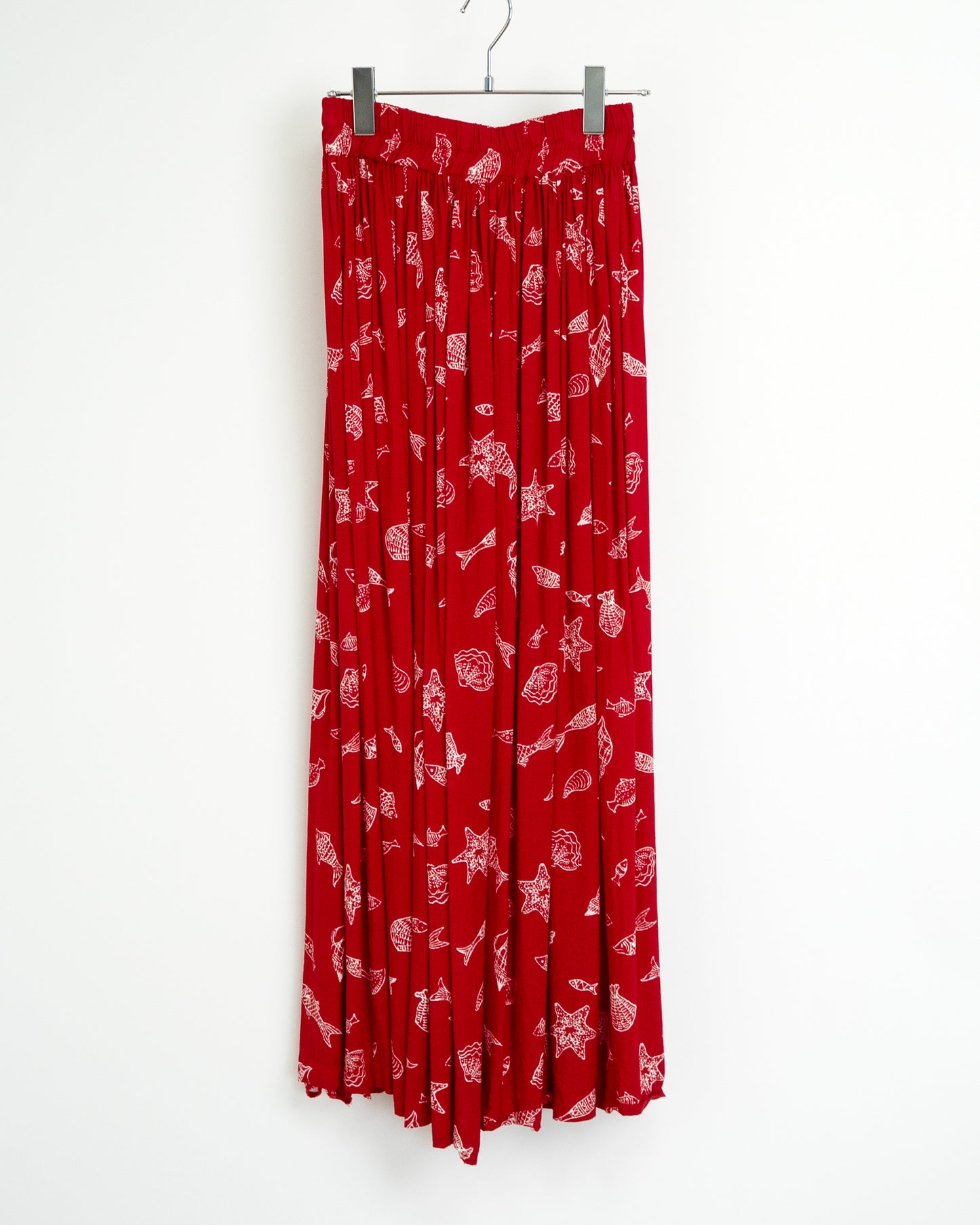 90s Marine Motif Rayon Long Skirt