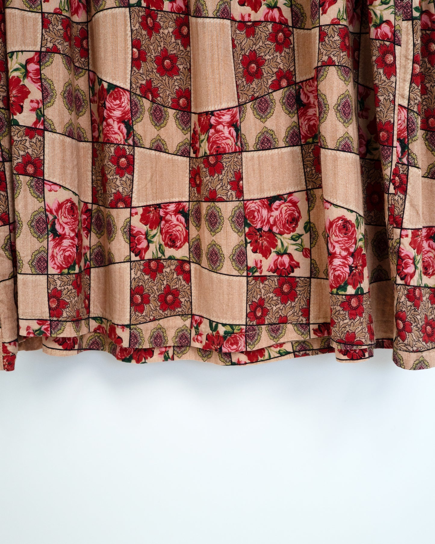 80s-90s Patchwork-Print Floral Rayon Maxi Dress