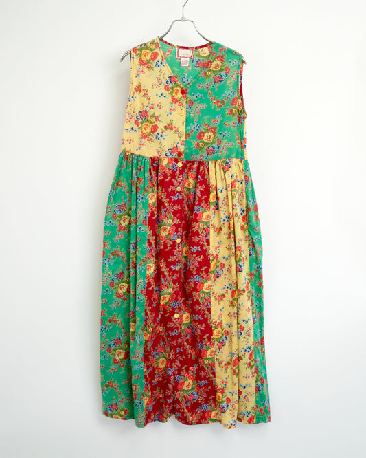 90s Patchwork Floral Sleeveless Maxi Dress