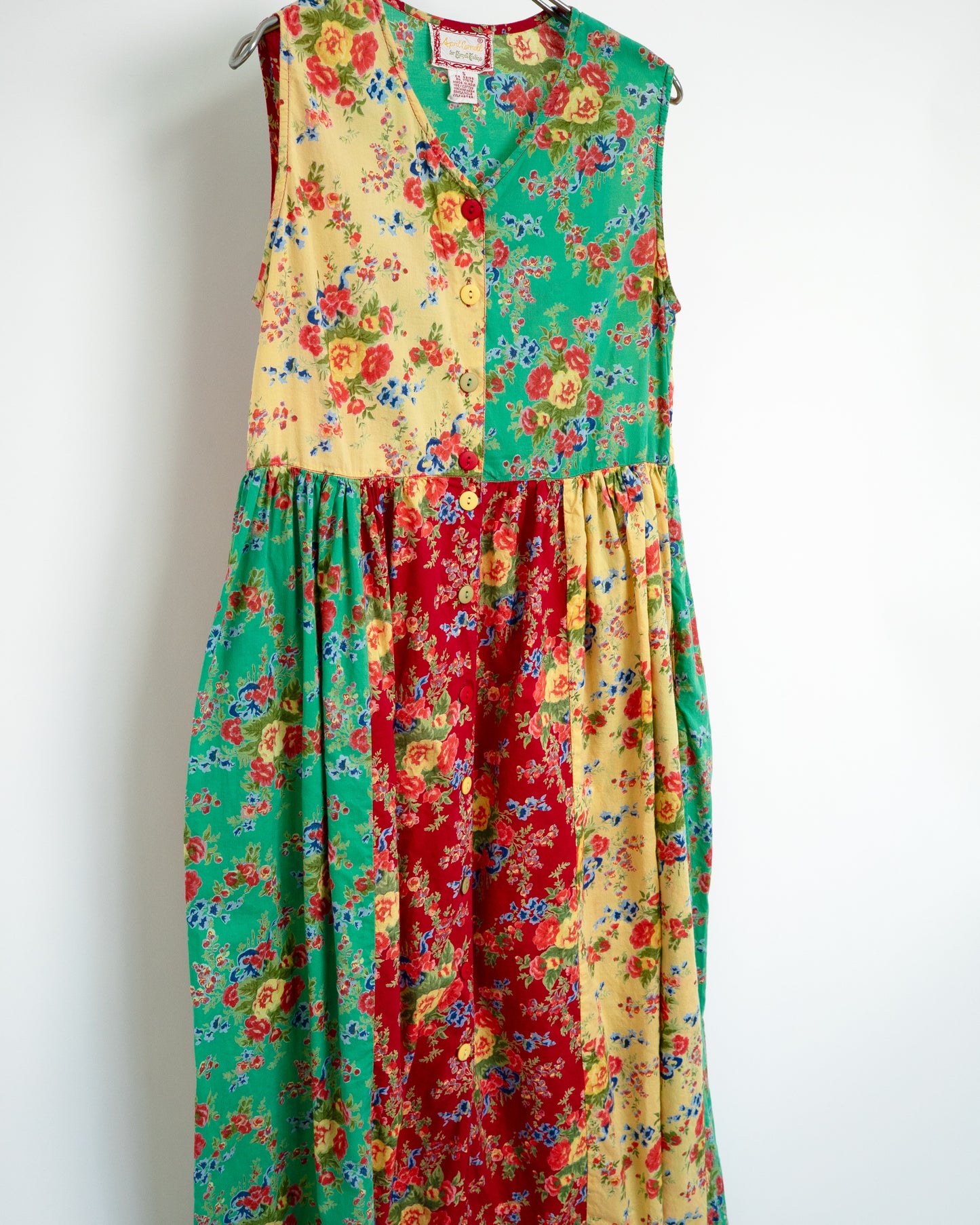 90s Patchwork Floral Sleeveless Maxi Dress