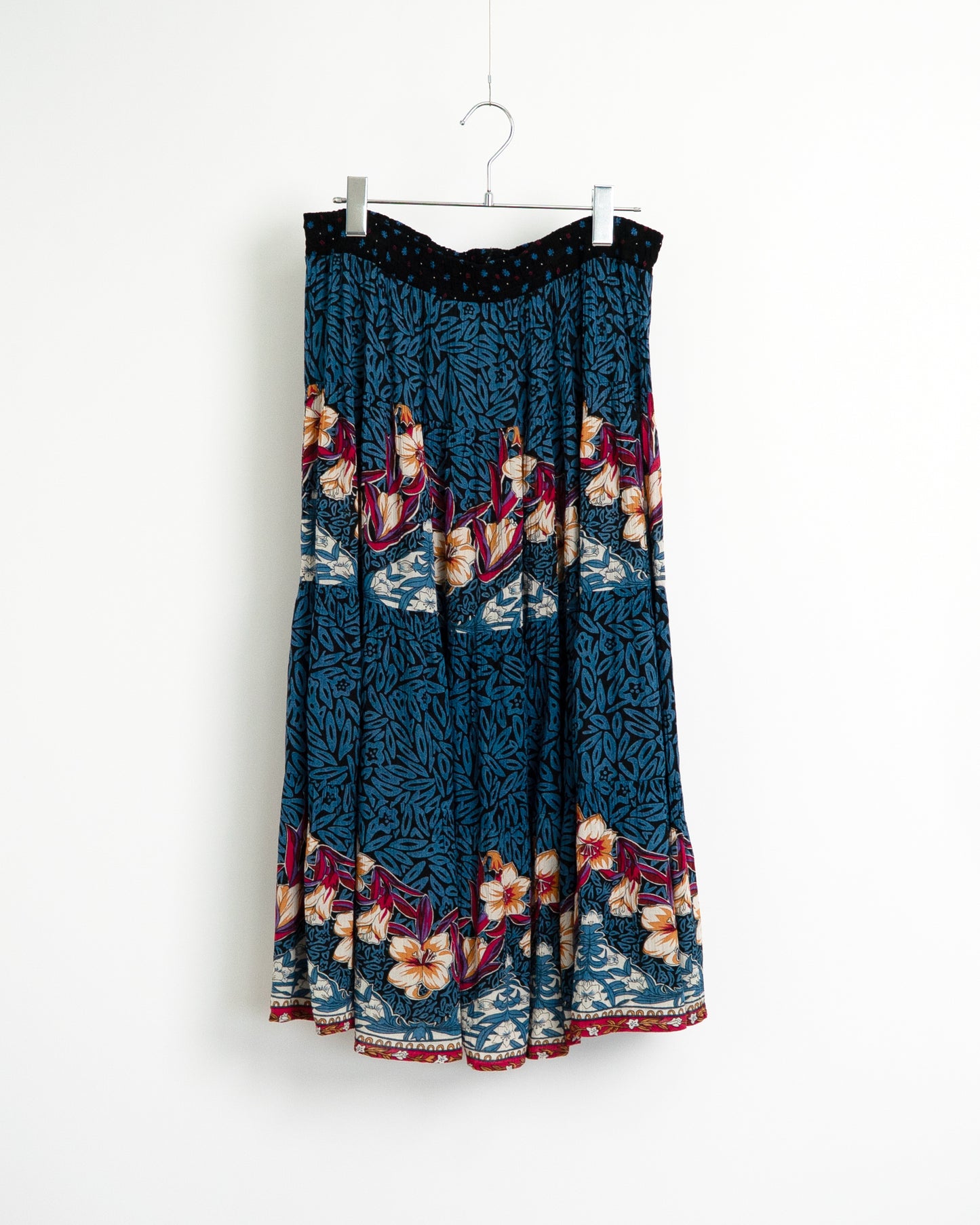 80s Tropical Print Tiered Skirt