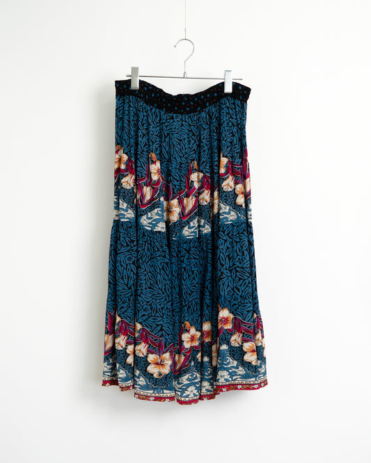 80s Tropical Print Tiered Skirt
