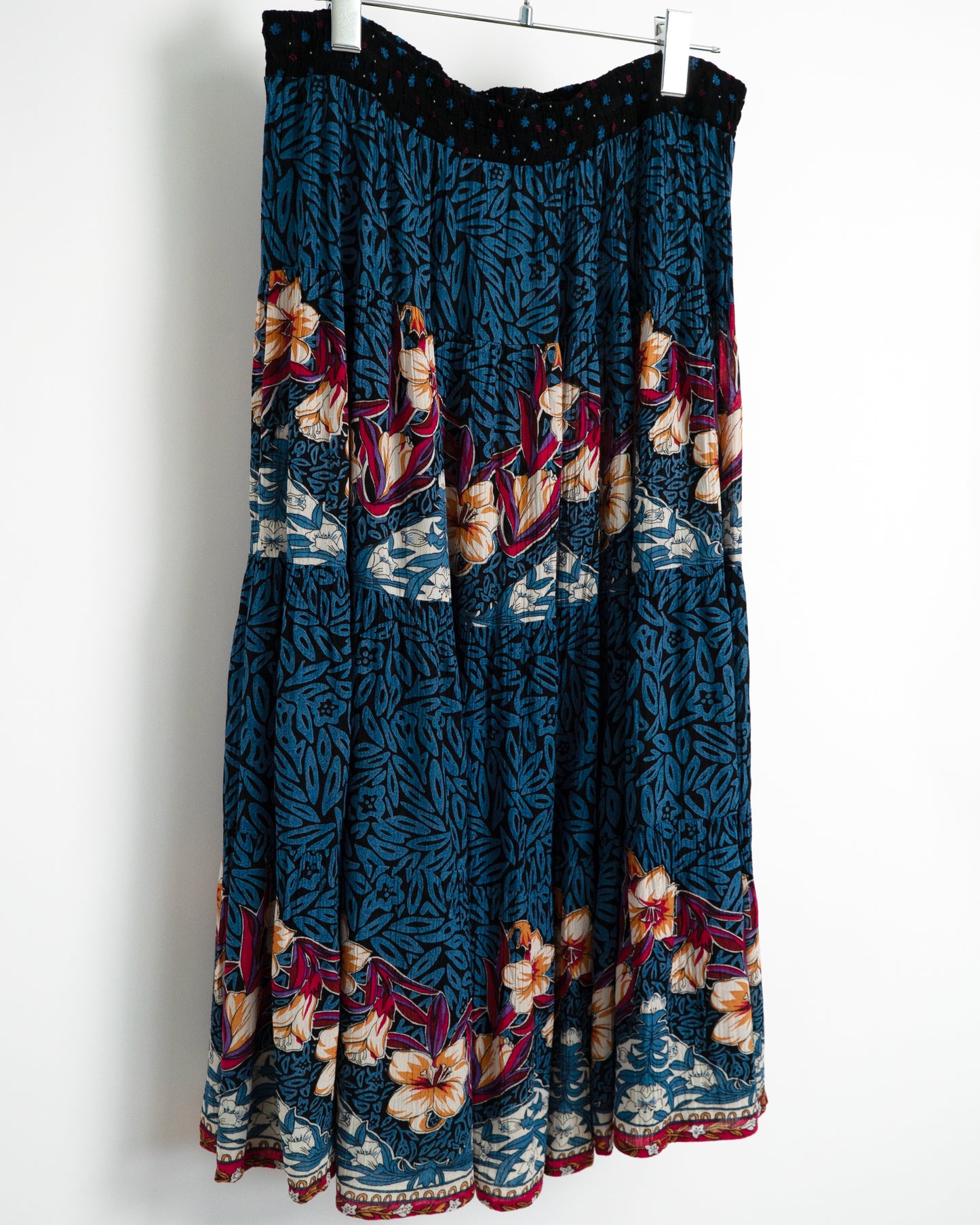 80s Tropical Print Tiered Skirt