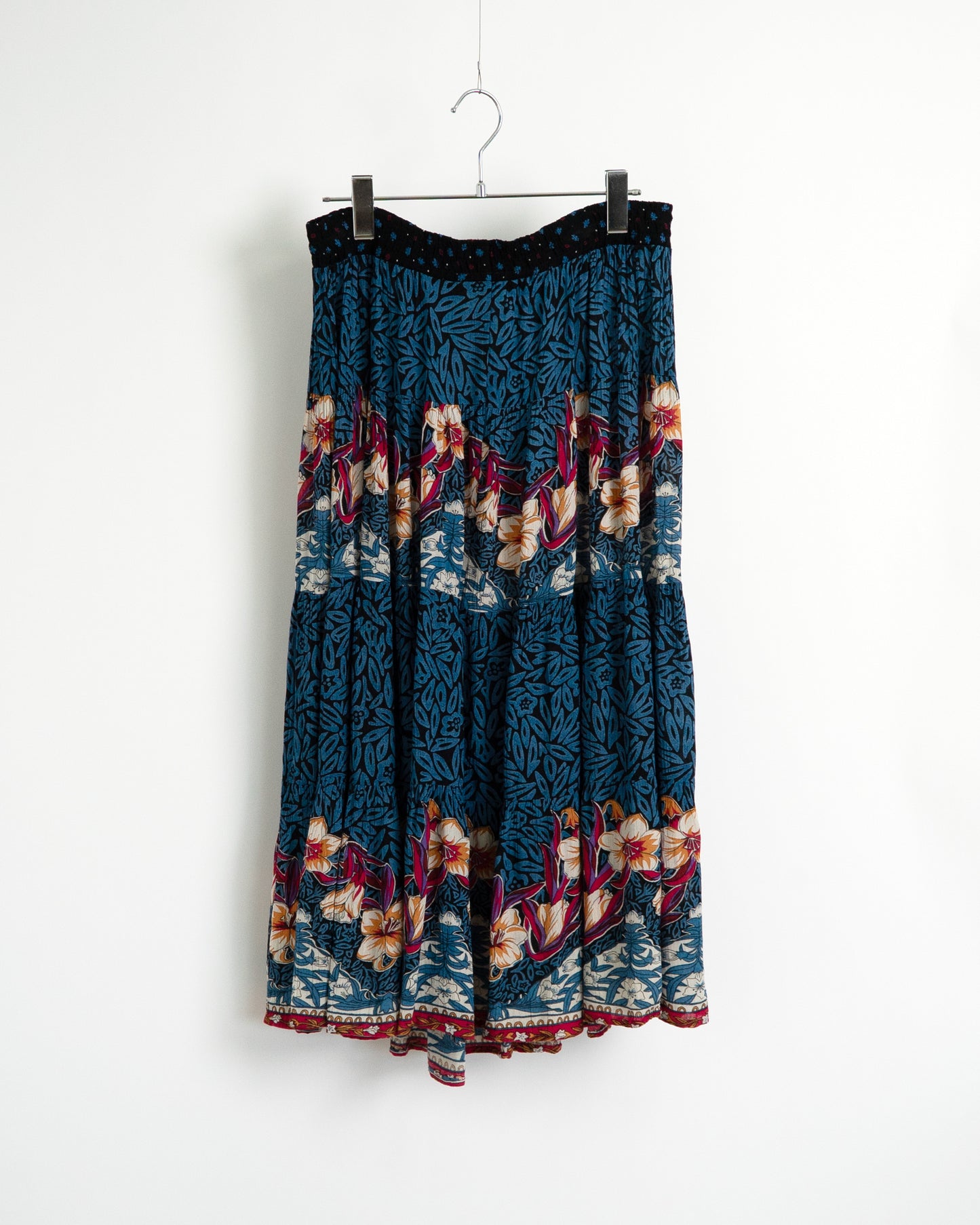 80s Tropical Print Tiered Skirt