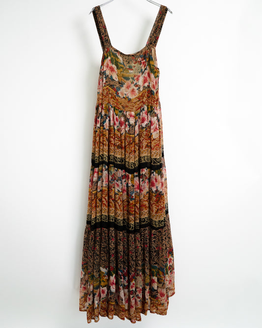90s Pastoral Print Tiered Maxi Dress