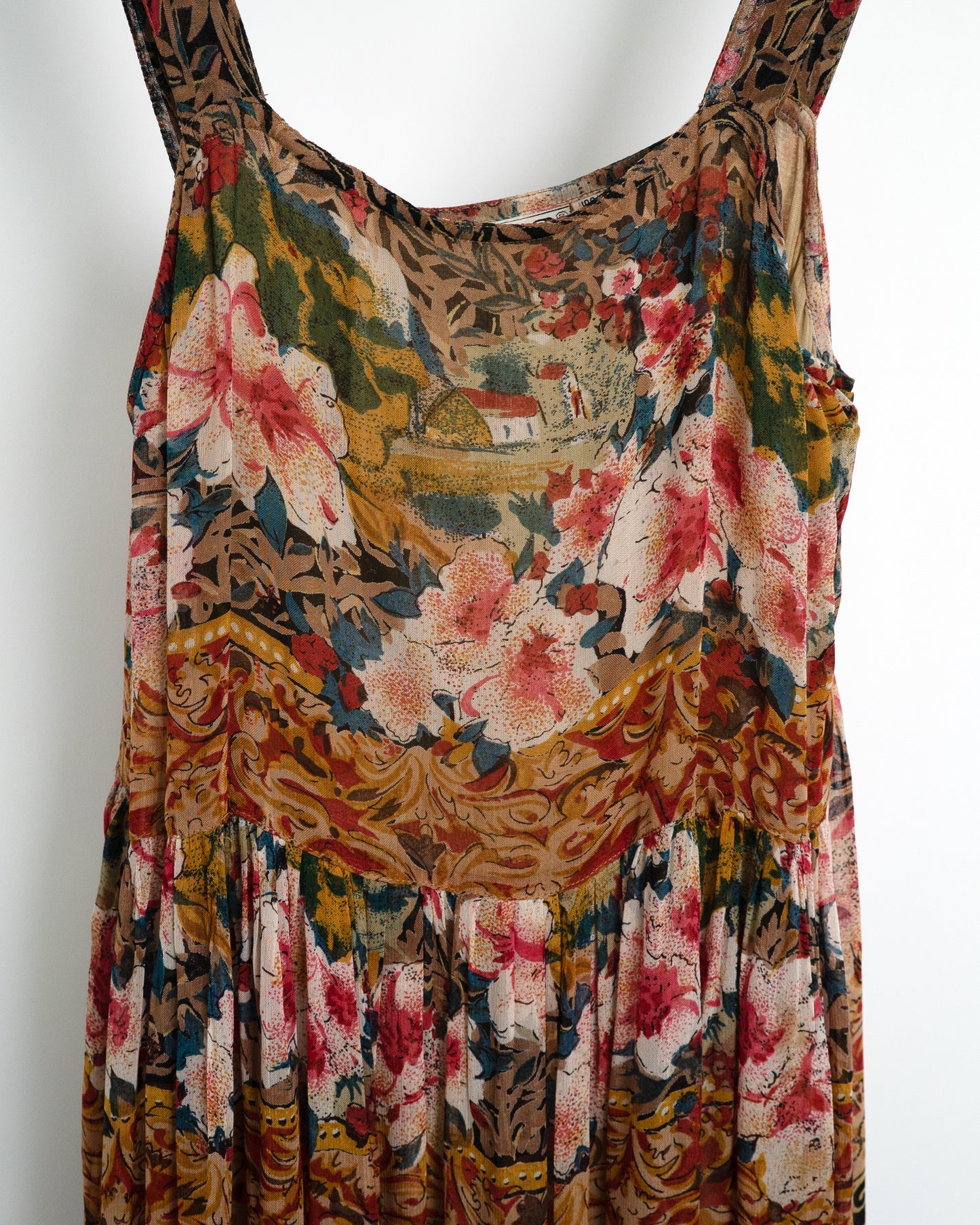90s Pastoral Print Tiered Maxi Dress