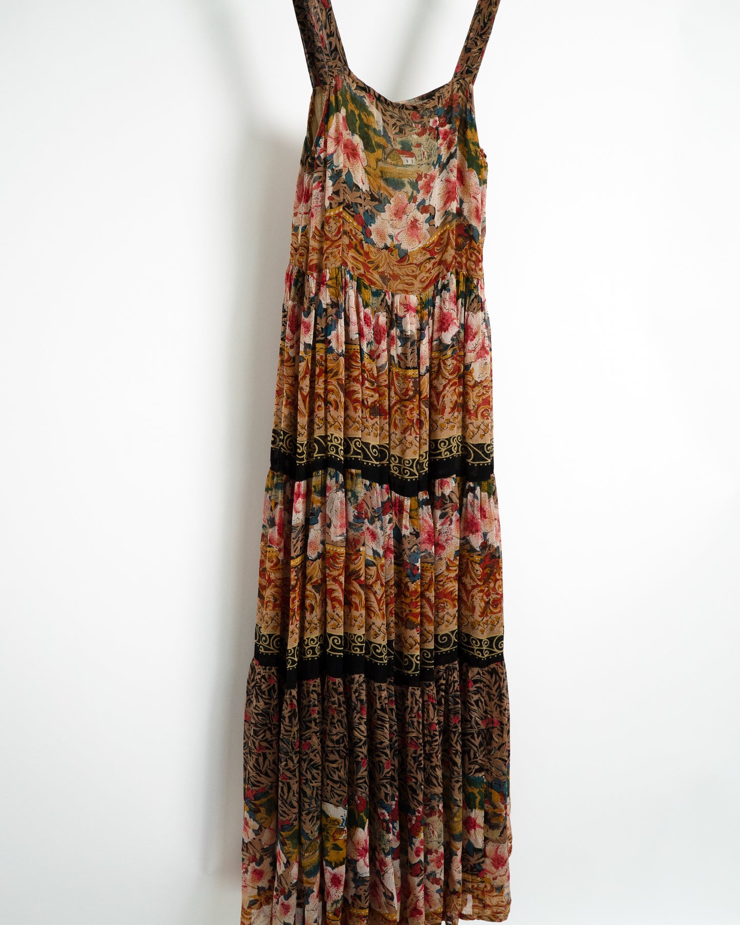 90s Pastoral Print Tiered Maxi Dress