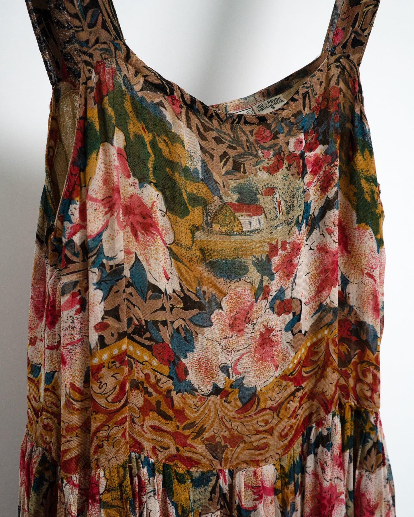 90s Pastoral Print Tiered Maxi Dress