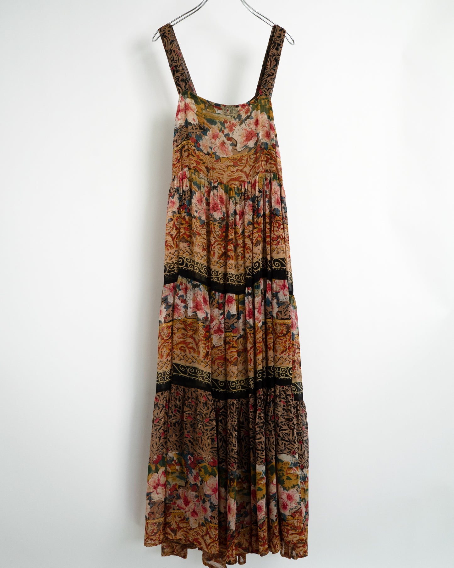 90s Pastoral Print Tiered Maxi Dress