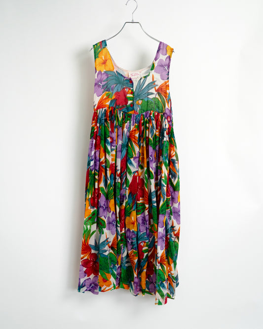 80s Tropical Print Cotton Dress