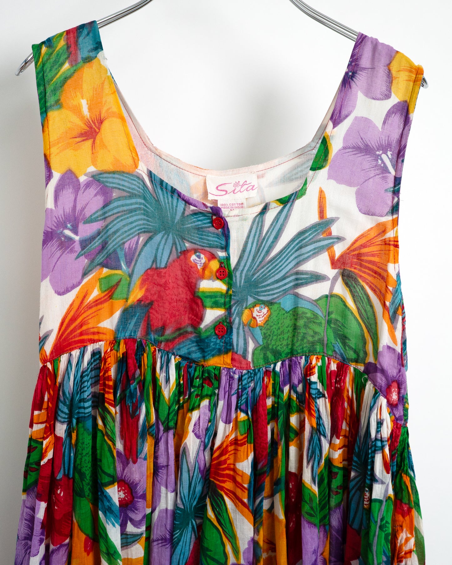 80s Tropical Print Cotton Dress