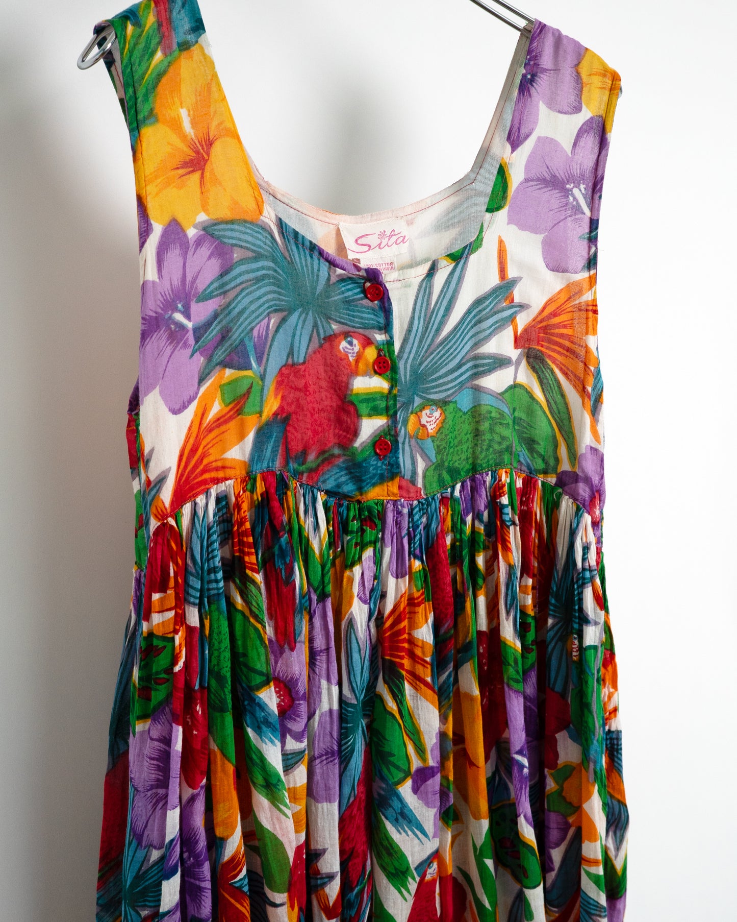 80s Tropical Print Cotton Dress