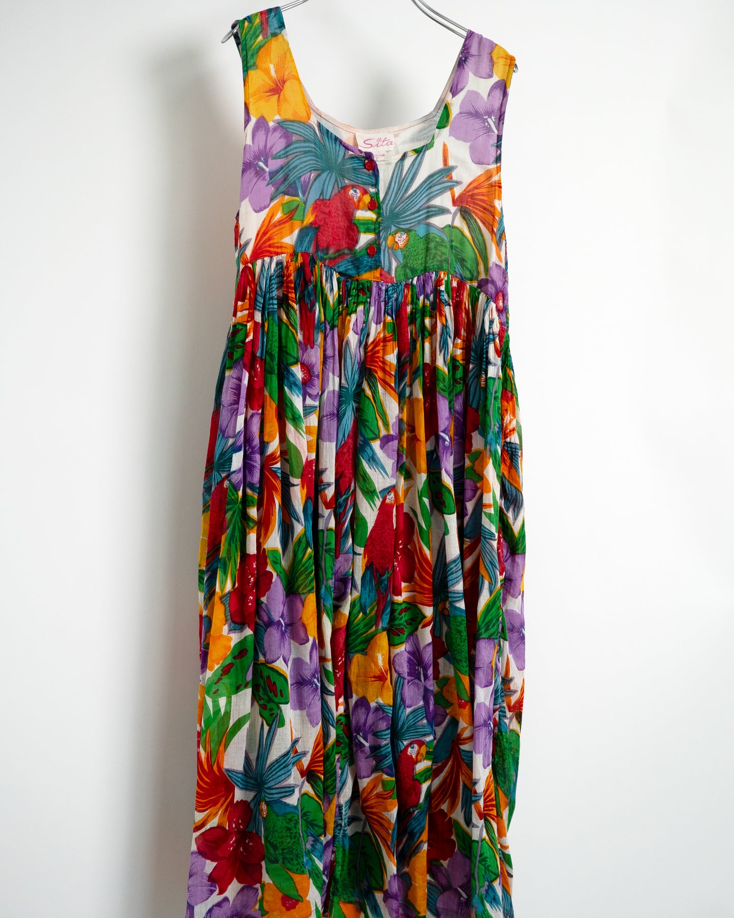 80s Tropical Print Cotton Dress