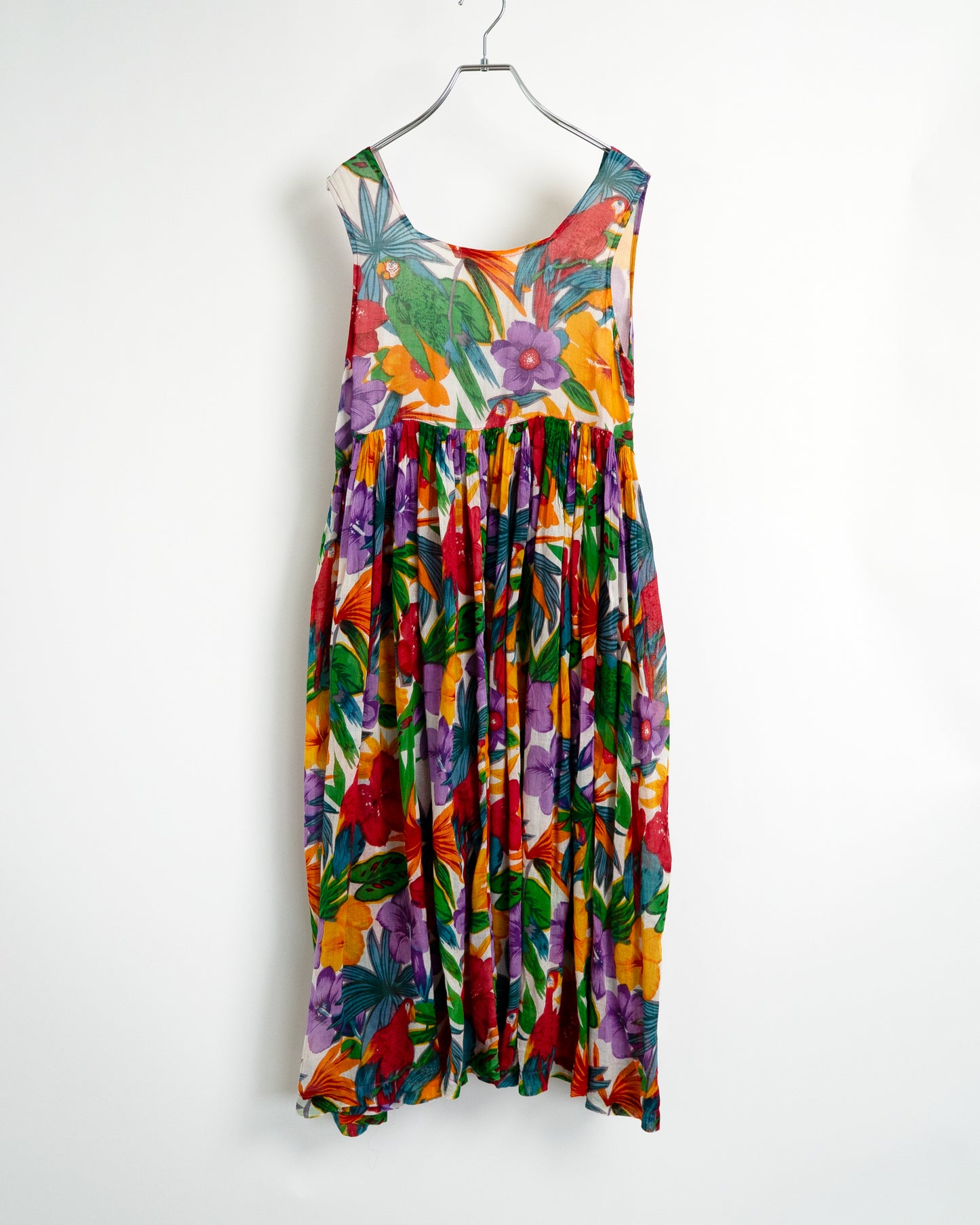 80s Tropical Print Cotton Dress