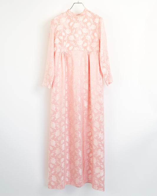 60's-70's Rose Jacquard Empire Waist Maxi Dress