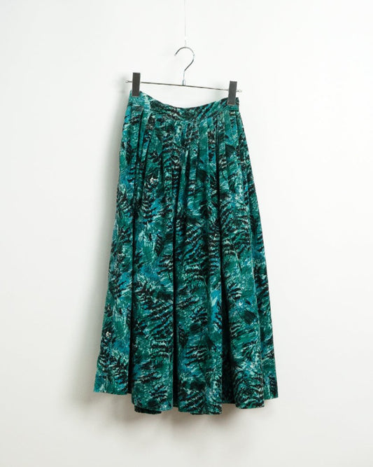 30's-50's Corduroy skirt with abstract botanical print