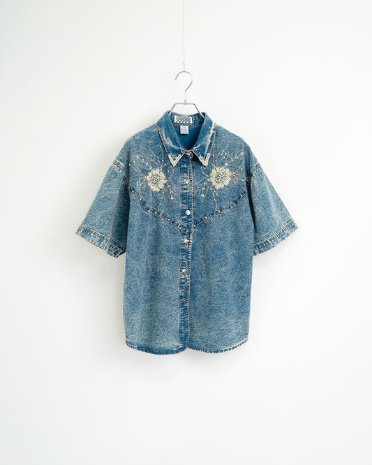 90's Denim Shirt with Bead Embroidery