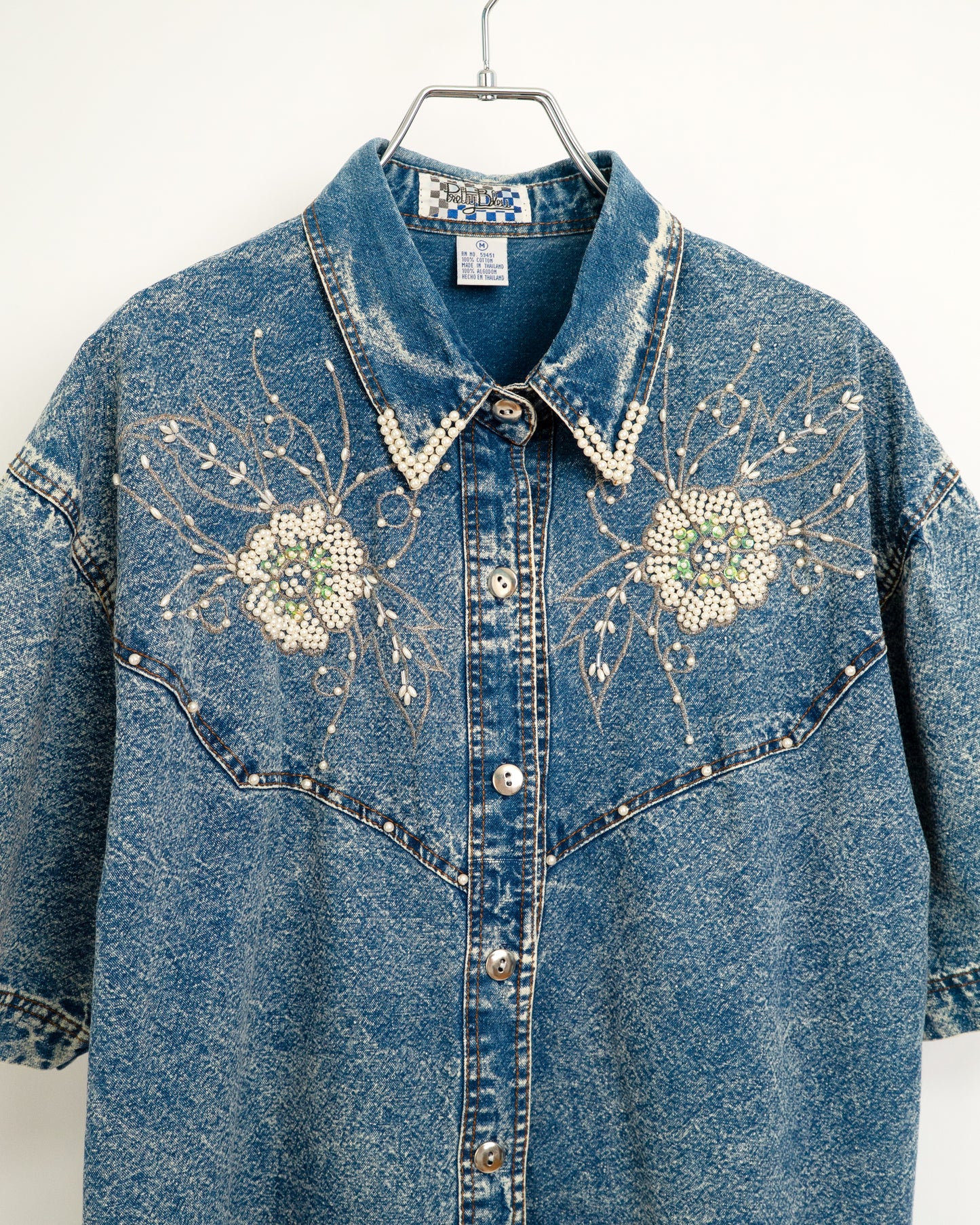 90's Denim Shirt with Bead Embroidery