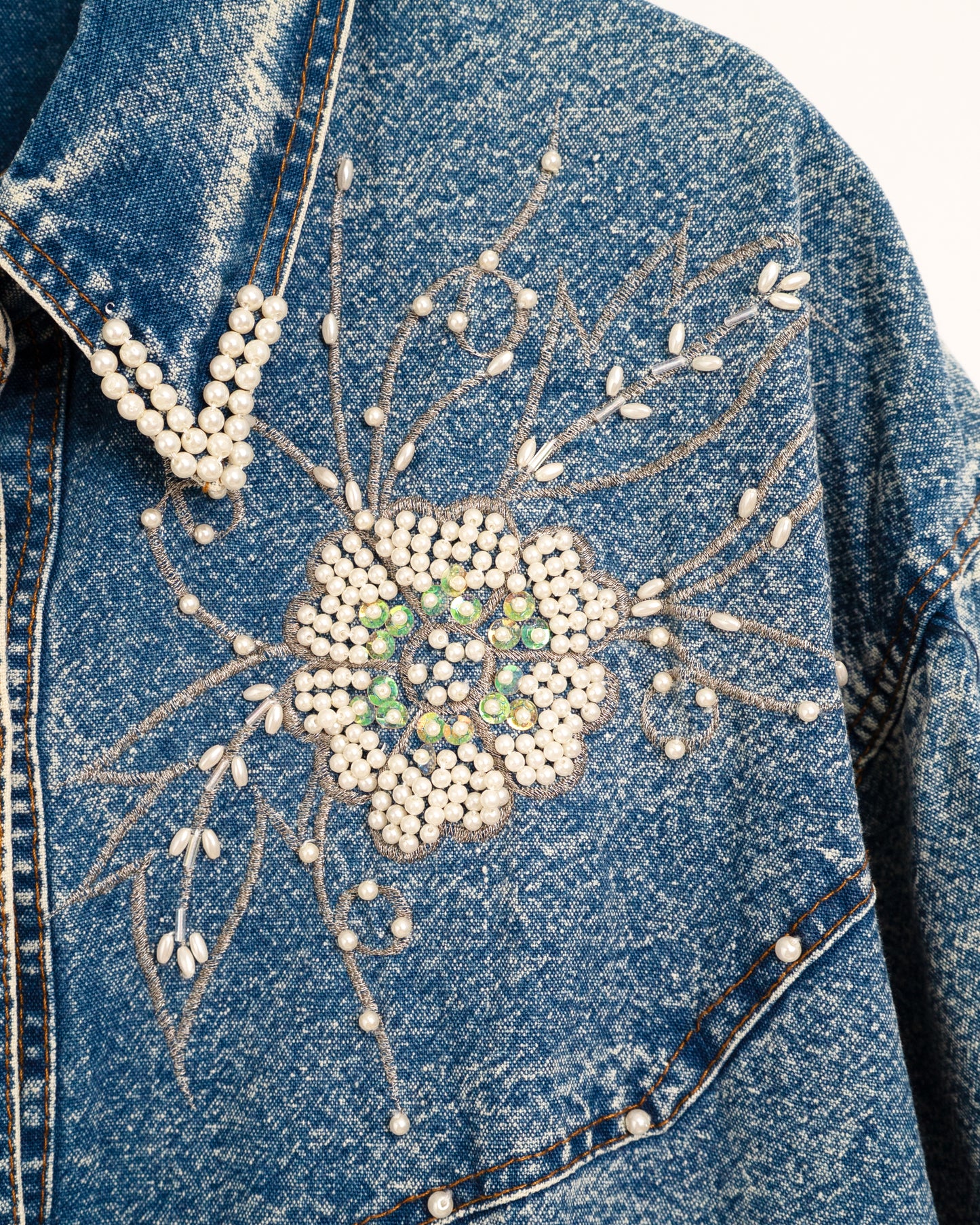 90's Denim Shirt with Bead Embroidery