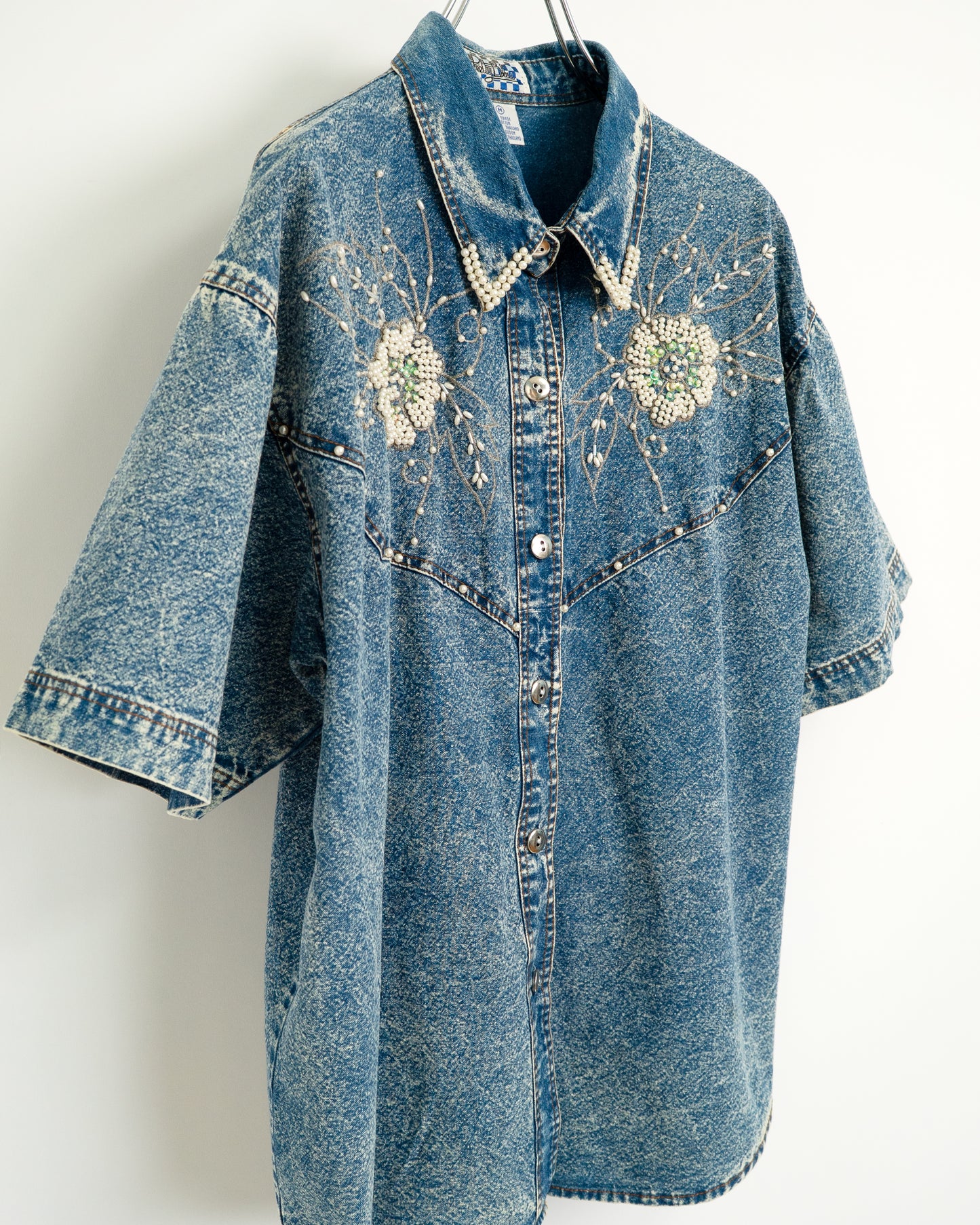 90's Denim Shirt with Bead Embroidery