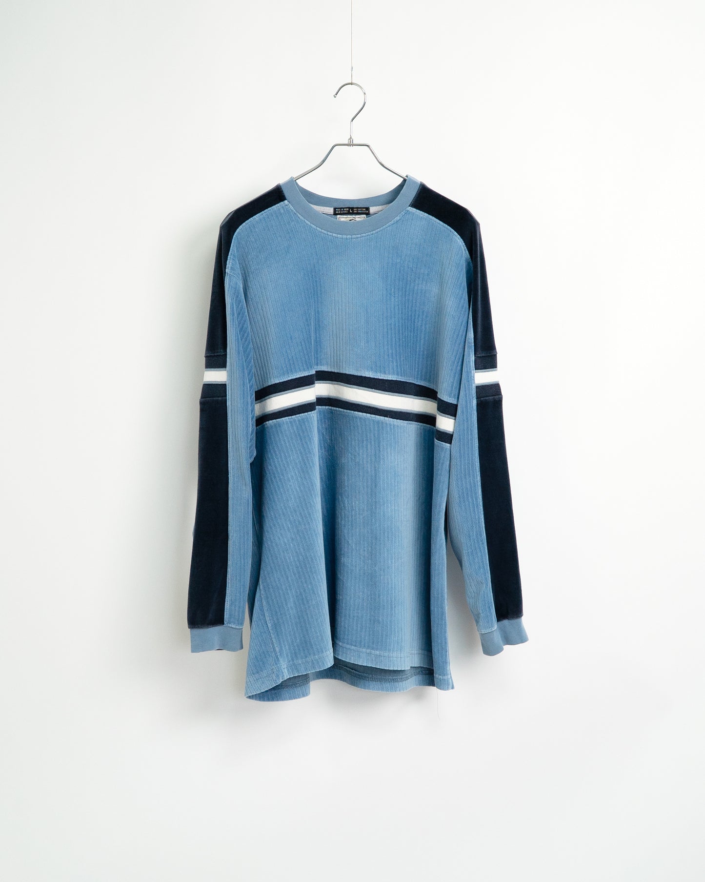90s Velour pullover with rib-knit stripes