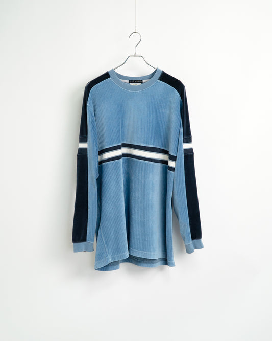 90s Velour pullover with rib-knit stripes