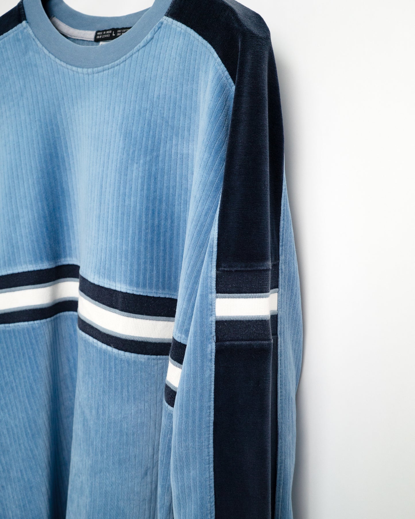 90s Velour pullover with rib-knit stripes