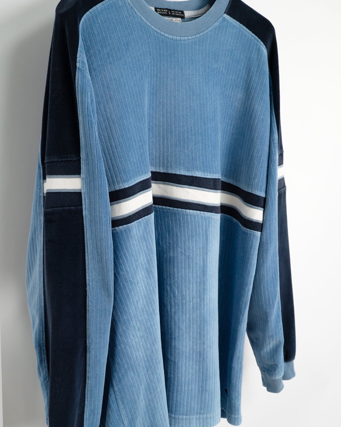 90s Velour pullover with rib-knit stripes