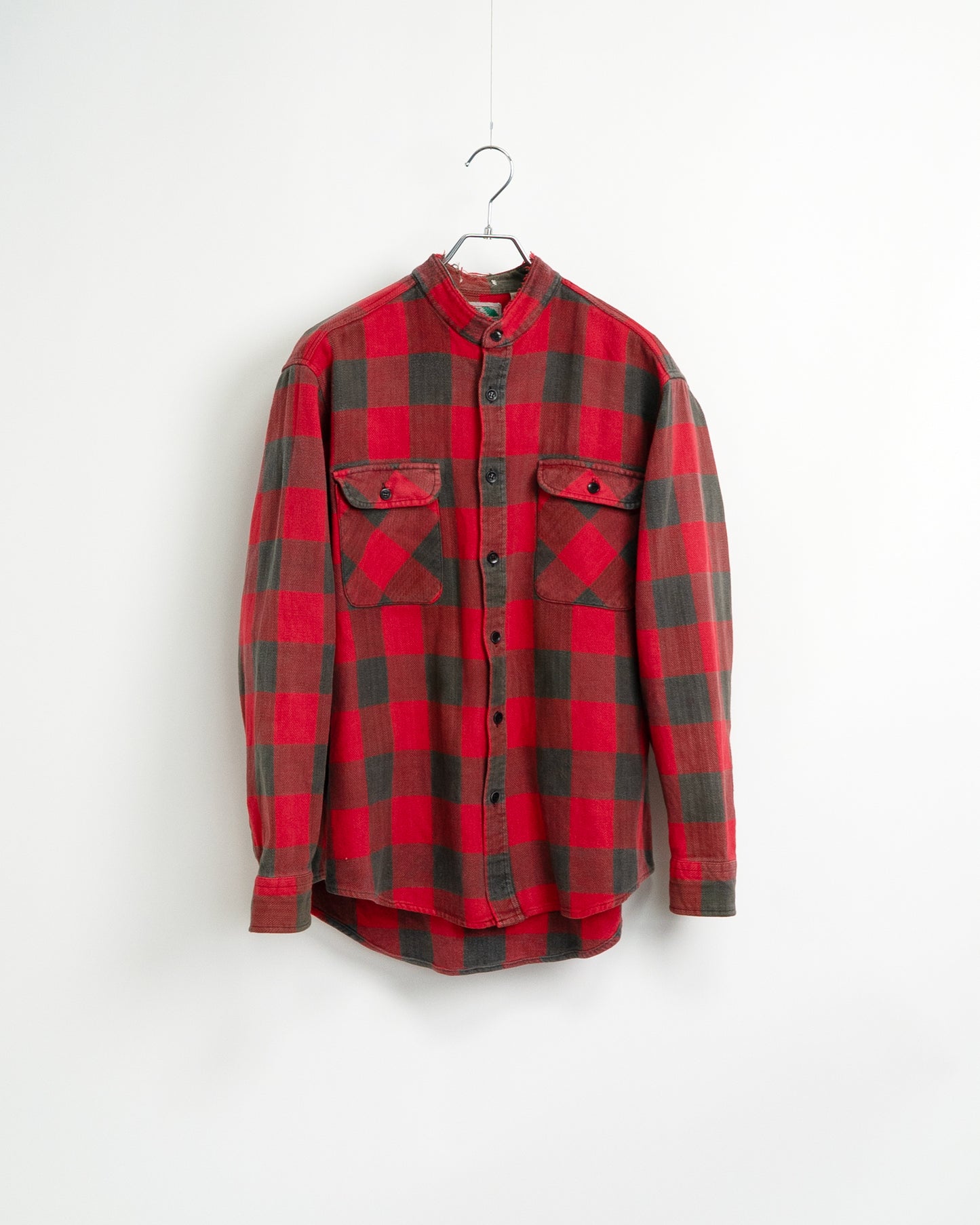 90s Red stand-collar flannel shirt