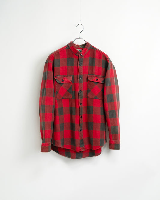 90s Red stand-collar flannel shirt