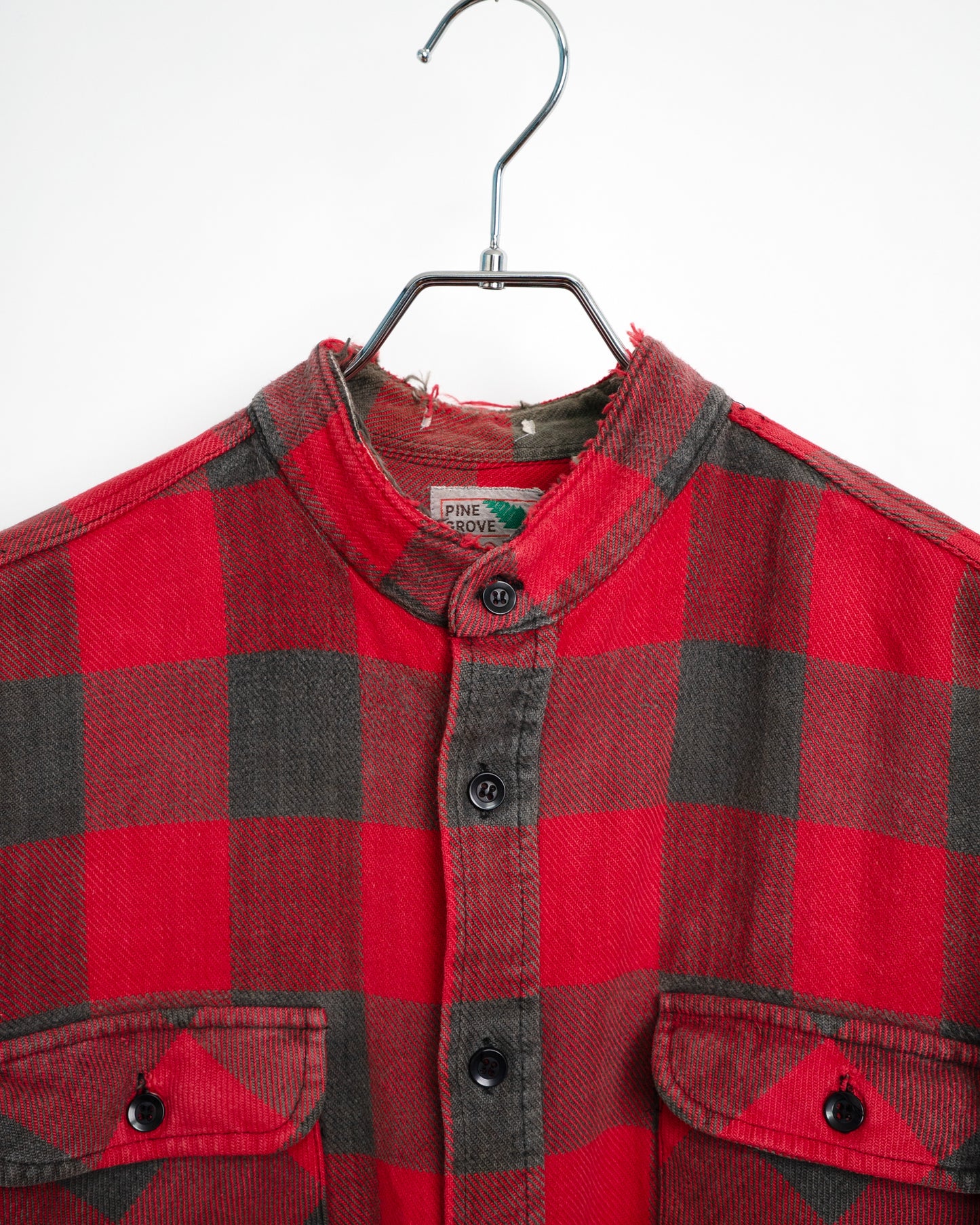 90s Red stand-collar flannel shirt