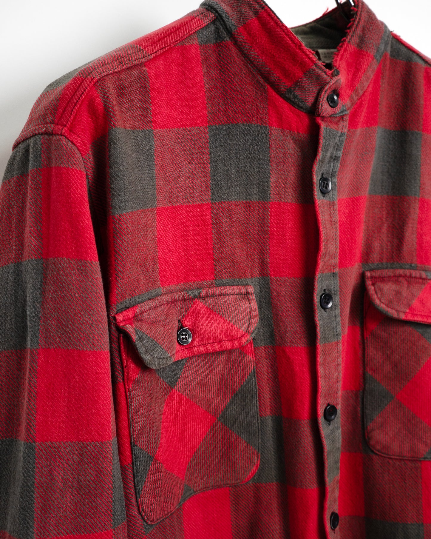 90s Red stand-collar flannel shirt