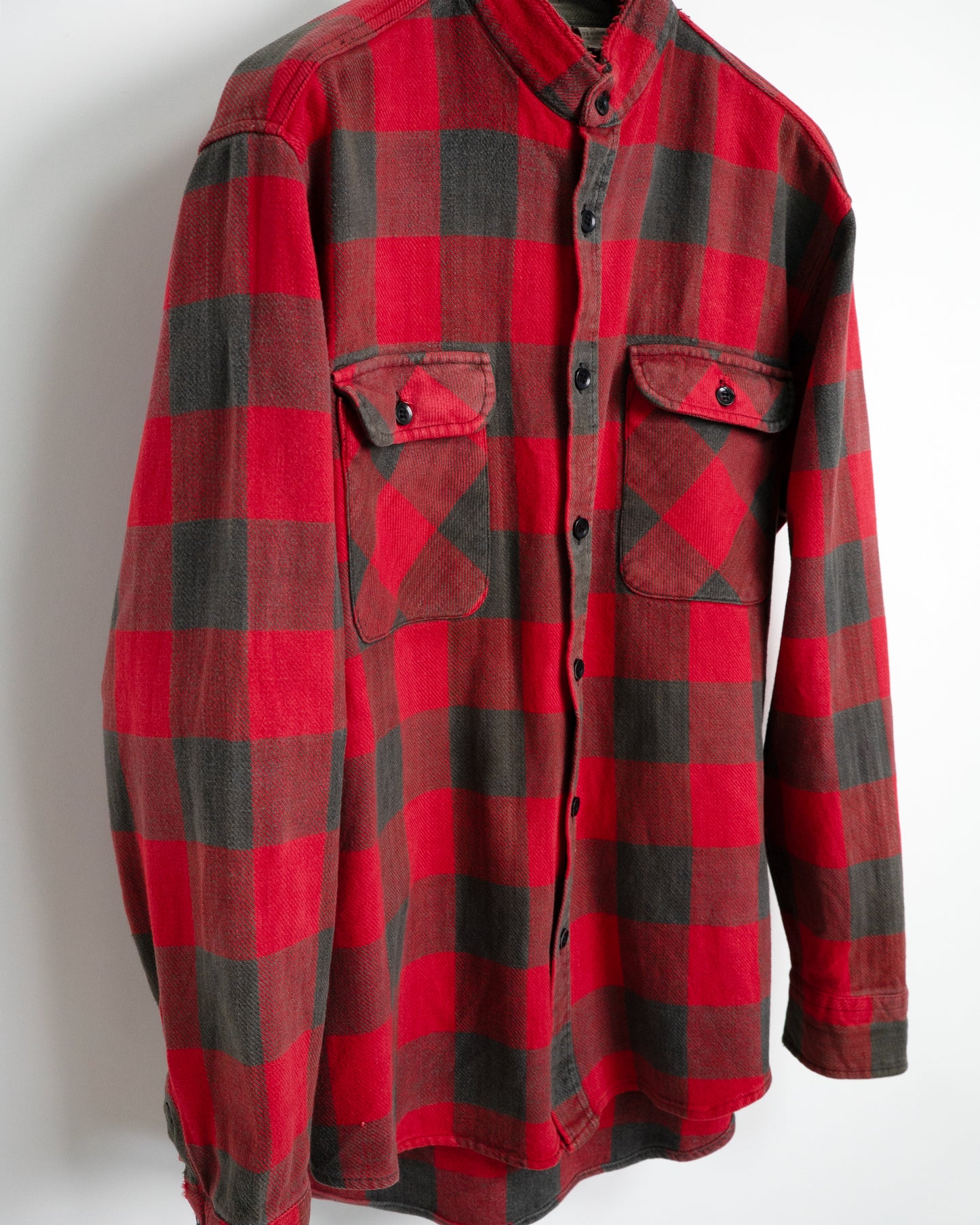 90s Red stand-collar flannel shirt