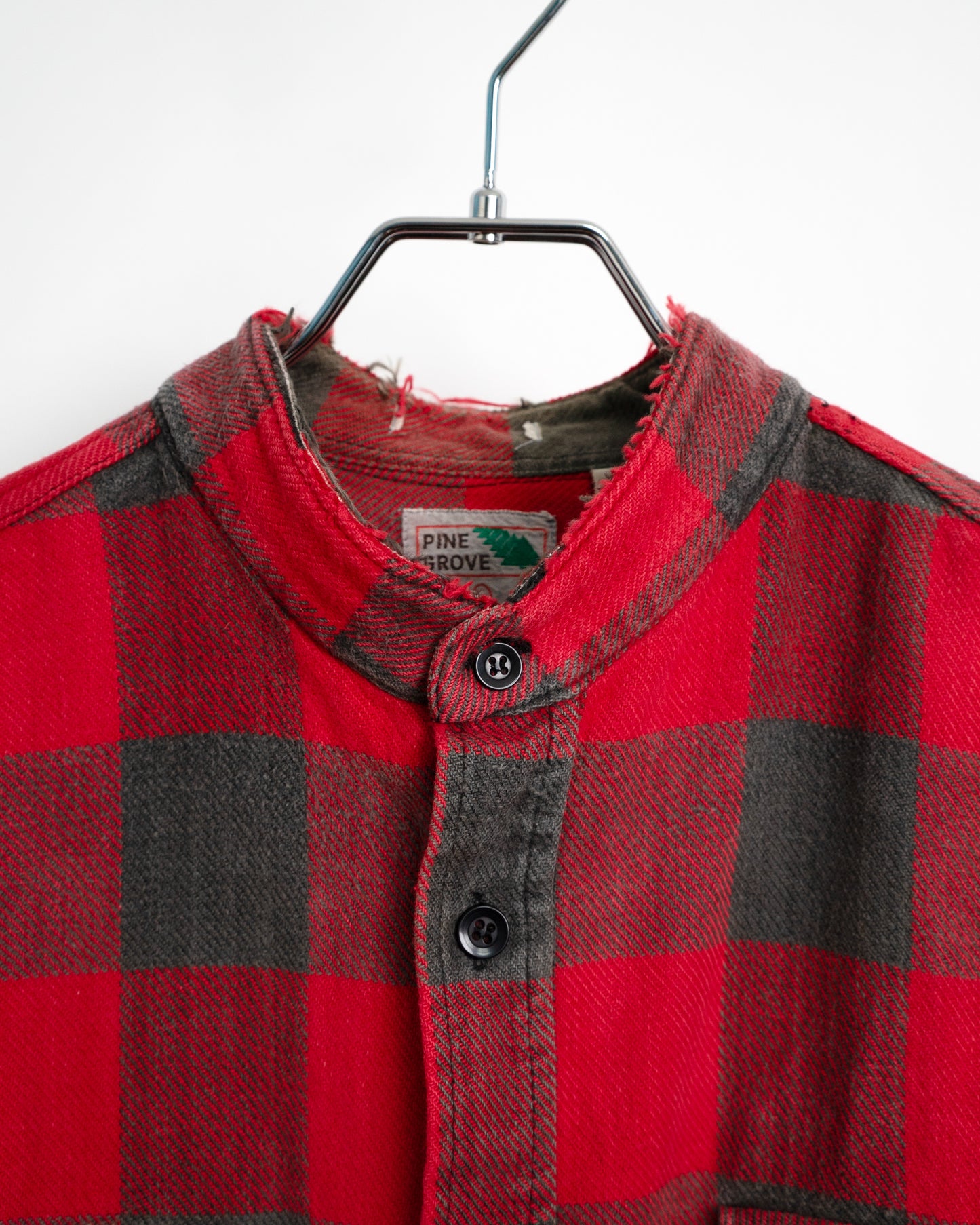 90s Red stand-collar flannel shirt