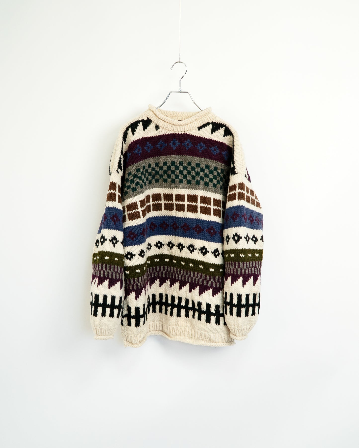90s Heavy-Weight Hand-Knitted Wool Sweater "Otavalo"